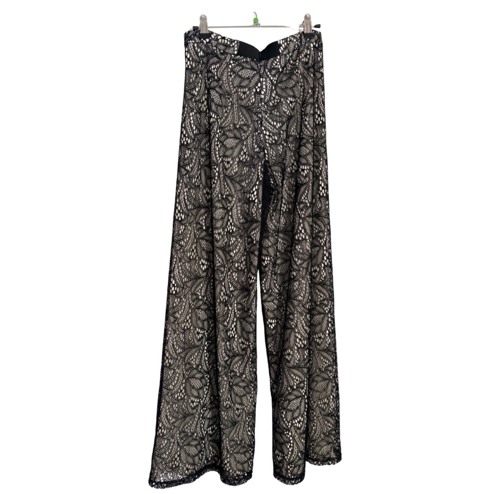 V cristina y2k Black Ivory Lace Lined Flare Romantic Whimsigoth Pants Womens 2